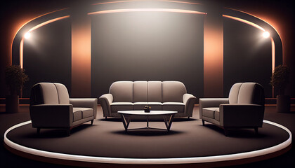 Stage with sofas and spotlights in concept of debate and meetings  Ai generated image
