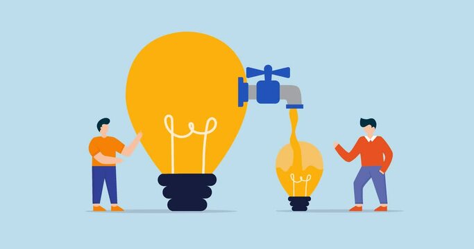 4k animation of Sharing idea or knowledge sharing. business people transfer idea to new light bulb.