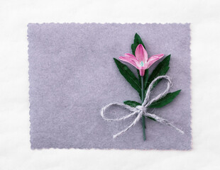 Spring card with delicate spring flower with copy space