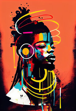 Creative Afrofuturist Illustration of Man with Headphones. Generative AI