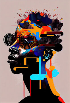 Creative Afrofuturist Illustration of Man with Glasses. Generative AI