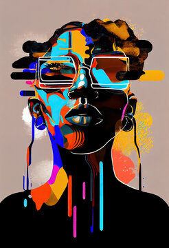 Creative Afrofuturist Illustration of Man with Glasses. Generative AI