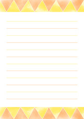三角モチーフの罫線が入った便箋　黄と橙　縦長