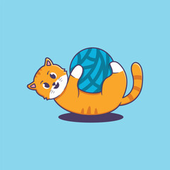 Cute Cat Playing Cloth Ball Cartoon Illustration