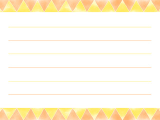 三角モチーフの罫線が入った便箋　黄と橙　横長 - obrazy, fototapety, plakaty