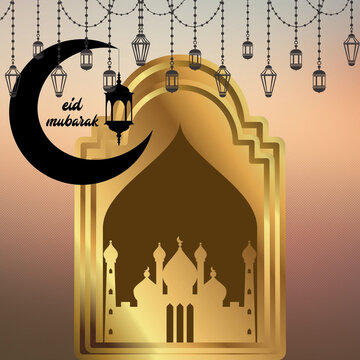 Islamic greeting card eid Mubarak on ramazan .Eid Mubarak