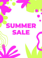 Summer Sale banner with abstract tropical leaves and minimal flowers. Design templates for sale, advertising, promo events. Minimalist and modern style