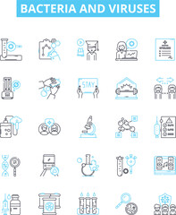 Bacteria and viruses vector line icons set. Bacteria, Viruses, Microbes, Pathogens, Antibiotic, Antimicrobial, Antiviral illustration outline concept symbols and signs