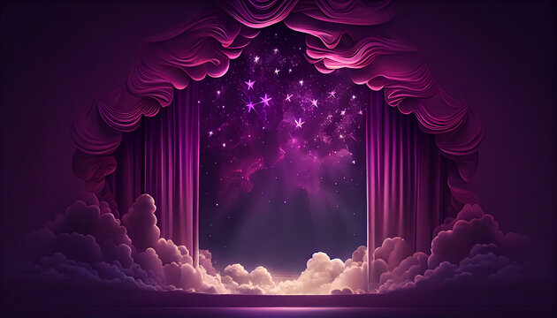 Theater stage with red curtains and spotlights for cartoon Ai generated image