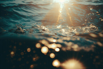 Close-Up of Sunlit Ocean Currents - Generative Ai