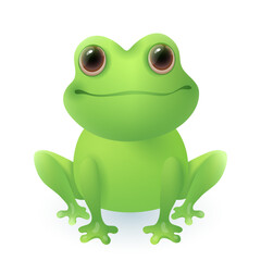 Adorable frog 3d illustration. Cute little animal in cartoon style isolated on white background. Animal, nature, wildlife concept