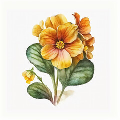 Obraz na płótnie Canvas Watercolor primula illustration on white background. Flower art. Ai generated