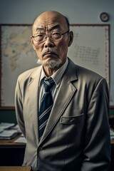 Asian Teacher Portrait with a Tie. Generative AI