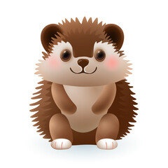Cute little hedgehog 3d illustration. Adorable baby animal smiling in cartoon style isolated on white background. Animal, nature, wildlife, pet concept