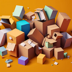 Numerous cardboard boxes on a colored background. Generative AI