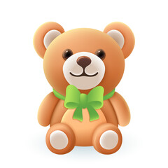 Cute teddy bear 3d illustration. Funny little animal in cartoon style isolated on white background. Animal, nature concept