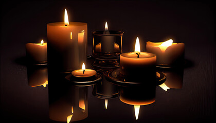 Burning candles on dark surface. Memory day with Generative AI Technology