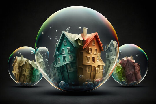 Colorful housing bubbles on dark background