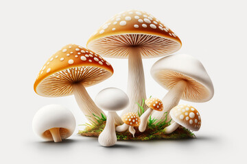 Illustration of mushrooms on white background. Generative AI.