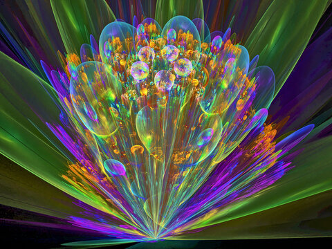 Multicolored balls. Abstract multicolored fractal. 3D rendering. 