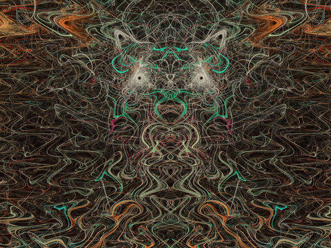Chimera. Computer Generated Art. Abstract Graphic Design. Magic energy multicolored fractal. 3D rendering. 