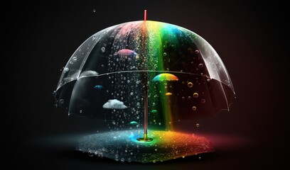  a rainbow umbrella with rain drops on it and a rainbow umbrella with rain drops on it and a rainbow umbrella with rain drops on it.  generative ai
