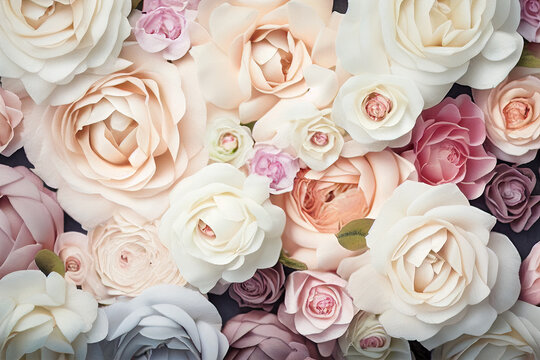 top view of many pink and white roses