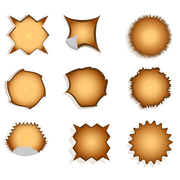 On a white background, nine stickers of different shapes with a shadow.