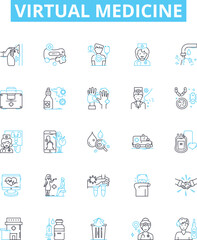 Virtual medicine vector line icons set. Virtual, Medicine, Telemedicine, Technology, Online, Healthcare, Doctors illustration outline concept symbols and signs