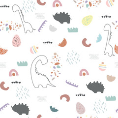  Funny cartoon dinosaurs  and eggs.  Hand drawn vector doodle set for kids. Good for textiles, nursery, wallpapers, wrapping paper, clothes. 