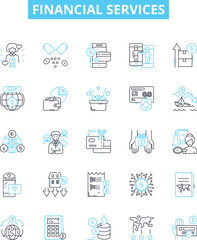 Fototapeta na wymiar Financial services vector line icons set. Finance, Banking, Payments, Investment, Insurance, Wealth, Loan illustration outline concept symbols and signs