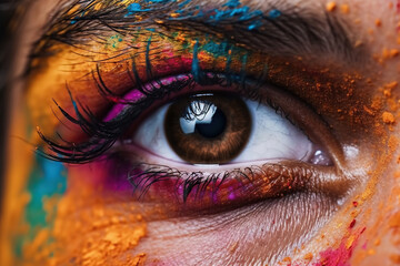 Closeup of female eye with colorful make up