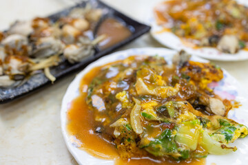 Oyster omelette Taiwan famous street market food