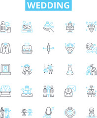 Wedding vector line icons set. Marriage, Nuptials, Ceremony, Bride, Groom, Vows, Celebration illustration outline concept symbols and signs