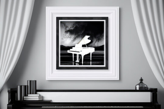 Picture frame mockup, with music abstract picture. Ai generative.