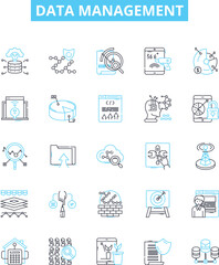 Data management vector line icons set. Data, Management, Storage, Organization, Retrieval, Analysis, Integration illustration outline concept symbols and signs