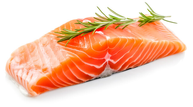 slice of fresh raw salmon on white background. Generative AI