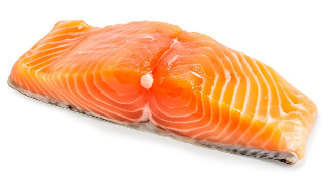 slice of fresh raw salmon on white background. Generative AI
