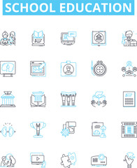 School education vector line icons set. School, Education, Learning, Knowledge, Classroom, Students, Teacher illustration outline concept symbols and signs