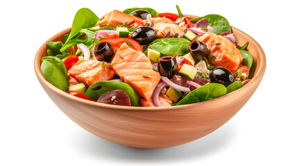 Poke bowl with salmon on white background. Generative AI