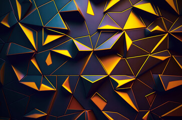 Polygonal dark background with yellow elements. A modern and elegant composition for your design. Generative AI.
