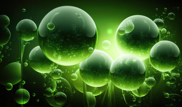  a bunch of bubbles floating in the air on a green background.  generative ai