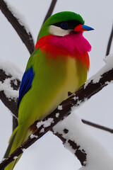 Cute Bird On A Snowy Tree created with generative AI technology
