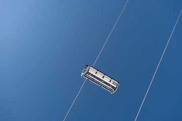 Vertical shot of empty cableway cabin