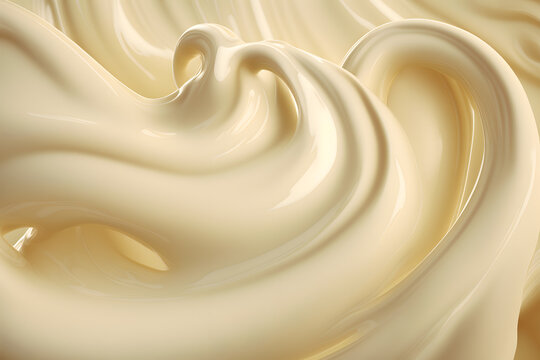 Close up of white creme frappe or whipped cream texture background. Close up of  a cream swirl on white background with copy space. Generative AI technology.