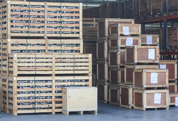 wooden case stack in warehouse