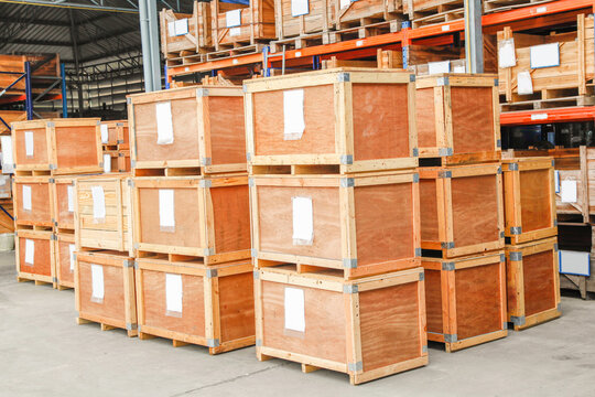 wooden case stack in warehouse