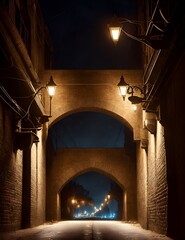 arches in an alley in the night created with Generative AI technology