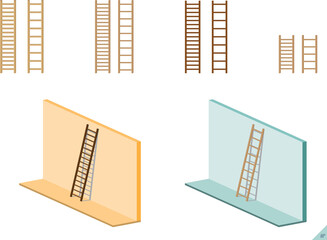 Wooden Ladder. Different sizes and types of stairs. Physics, geometry, mathematics
