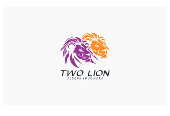 two head lion design template vector logo